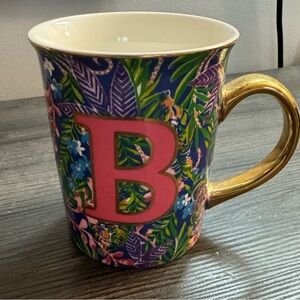 Lily Pulitzer Ceramic initial B 14oz Mug with Gold handle